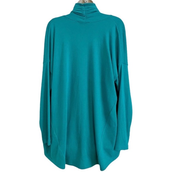 Karen Kane Long Sleeve Open-Front Draped Teal Cardigan Sweater - Picture 3 of 8